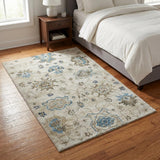 3' X 5' Blue And Charcoal Oriental Shag Washable Area Rug With UV Protection
