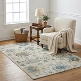 5' X 8' Blue And Charcoal Oriental Shag Washable Area Rug With UV Protection
