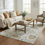 5' X 8' Linen And Gray Oriental Shag Washable Area Rug With UV Protection