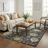 5' X 8' Gray And Pewter Oriental Shag Washable Area Rug With UV Protection
