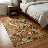 3' X 5' Brown And Ivory Geometric Shag Washable Area Rug With UV Protection