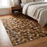 3' X 5' Brown And Ivory Animal Print Shag Washable Area Rug With UV Protection