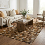 5' X 8' Brown And Ivory Animal Print Shag Washable Area Rug With UV Protection