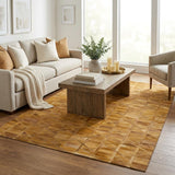 5' X 8' Brown And Ivory Geometric Shag Washable Area Rug With UV Protection