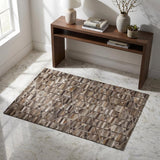 3' X 5' Gray And Ivory Geometric Shag Washable Area Rug With UV Protection