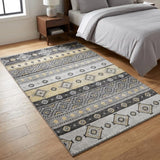 3' X 5' Gray And Black Geometric Shag Washable Area Rug With UV Protection