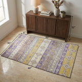 3' X 5' Purple And Gold Geometric Shag Washable Area Rug With UV Protection