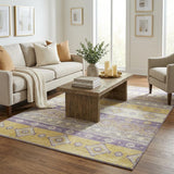 5' X 8' Purple And Gold Geometric Shag Washable Area Rug With UV Protection