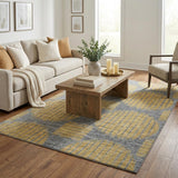 5' X 8' Yellow And Gray Geometric Shag Washable Area Rug With UV Protection