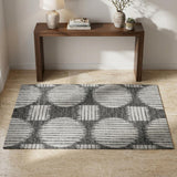 3' X 5' Gray And Charcoal Geometric Shag Washable Area Rug With UV Protection