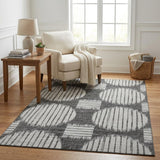 5' X 8' Gray And Charcoal Geometric Shag Washable Area Rug With UV Protection