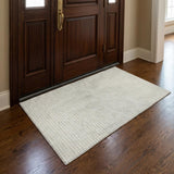 3' X 5' Linen And Ivory Houndstooth Shag Washable Area Rug With UV Protection