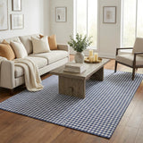 5' X 8' Navy Blue And White Houndstooth Shag Washable Area Rug With UV Protection