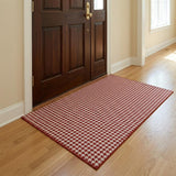3' X 5' Red And White Houndstooth Shag Washable Area Rug With UV Protection
