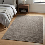3' X 5' Chocolate And Beige Striped Shag Washable Area Rug With UV Protection