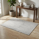 3' X 5' Linen And Beige Striped Shag Washable Area Rug With UV Protection