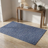 3' X 5' Navy Blue And Ivory Striped Shag Washable Area Rug With UV Protection