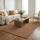 5' X 8' Red And Beige Striped Shag Washable Area Rug With UV Protection