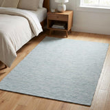 3' X 5' Sky Blue And Ivory Striped Shag Washable Area Rug With UV Protection