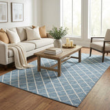 5' X 8' Sky Blue And Ivory Geometric Shag Washable Area Rug With UV Protection