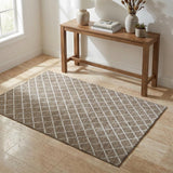 3' X 5' Taupe And Beige Geometric Shag Washable Area Rug With UV Protection