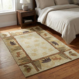 3' X 5' Khaki And Chocolate Animal Print Shag Washable Area Rug With UV Protection