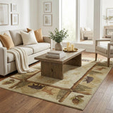 5' X 8' Khaki And Chocolate Animal Print Shag Washable Area Rug With UV Protection