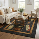 5' X 8' Midnight And Chocolate Woodland Lodge Shag Washable Area Rug With UV Protection