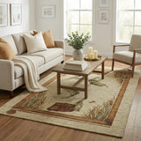 5' X 8' Khaki And Chocolate Animal Print Shag Washable Area Rug With UV Protection
