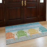 3' X 5' Blue And Gray Shag Washable Area Rug With UV Protection