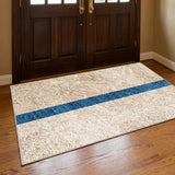3' X 5' Ivory And Navy Blue Geometric Shag Washable Area Rug With UV Protection