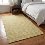 3' X 5' Gold And Ivory Striped Shag Washable Area Rug With UV Protection