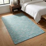 3' X 5' Blue And Ivory Striped Shag Washable Area Rug With UV Protection