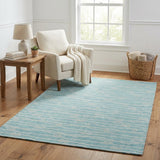 5' X 8' Blue And Ivory Striped Shag Washable Area Rug With UV Protection