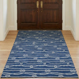 3' X 5' Navy Blue And Ivory Striped Shag Washable Area Rug With UV Protection