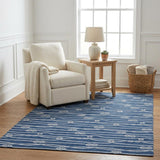 5' X 8' Navy Blue And Ivory Striped Shag Washable Area Rug With UV Protection