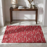 3' X 5' Red And Ivory Striped Shag Washable Area Rug With UV Protection