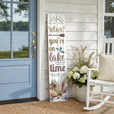 46" White Blue And Taupe Solid Wood Relax You're On Lake Time Porch Sign