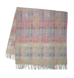 59" X 71" Beige Blue And Yellow Ikat Throw Blanket with Fringe