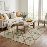 5' X 8' Beige And Gold Geometric Shag Washable Area Rug With UV Protection