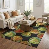 5' X 8' Midnight And Gold Geometric Shag Washable Area Rug With UV Protection