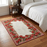 3' X 5' Red And Ivory Checkered Shag Washable Area Rug With UV Protection