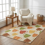 5' X 8' Ivory And Orange Geometric Shag Washable Area Rug With UV Protection