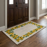 3' X 5' Yellow And Green Floral Shag Washable Area Rug With UV Protection