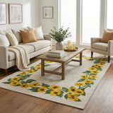 5' X 8' Yellow And Green Floral Shag Washable Area Rug With UV Protection