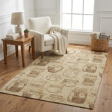 5' X 8' Beige And Taupe Geometric Shag Washable Area Rug With UV Protection