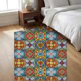 3' X 5' Blue And Red Floral Shag Washable Area Rug With UV Protection