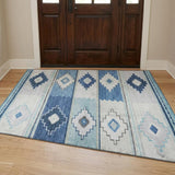 3' X 5' Blue And Denim Blue Geometric Shag Washable Area Rug With UV Protection