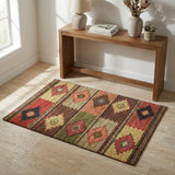 3' X 5' Brown And Chocolate Geometric Shag Washable Area Rug With UV Protection
