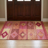 3' X 5' Pink And Yellow Geometric Shag Washable Area Rug With UV Protection